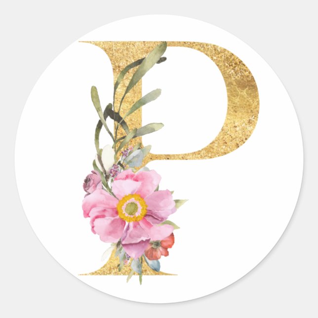 Sticker Rond Lettre P en monogramme orné de fleur (Devant)