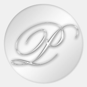 Sticker Rond Lettre P script initial faux argent monogramme fav