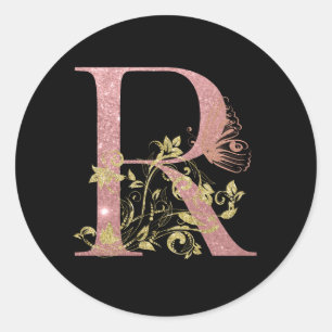 Sticker Rond Lettre Parties scintillant rose R
