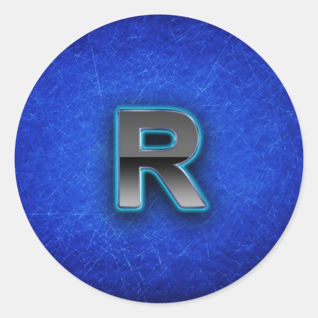 Sticker Rond Lettre R - Édition bleu néon (Devant)