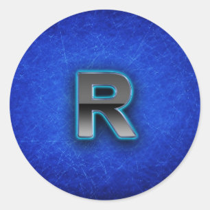 Sticker Rond Lettre R - édition bleue au néon