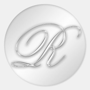 Sticker Rond Lettre R script initial faux argent monogramme fav