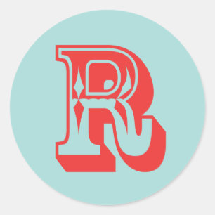 Sticker Rond Lettre R style carnaval monogramme première préfér