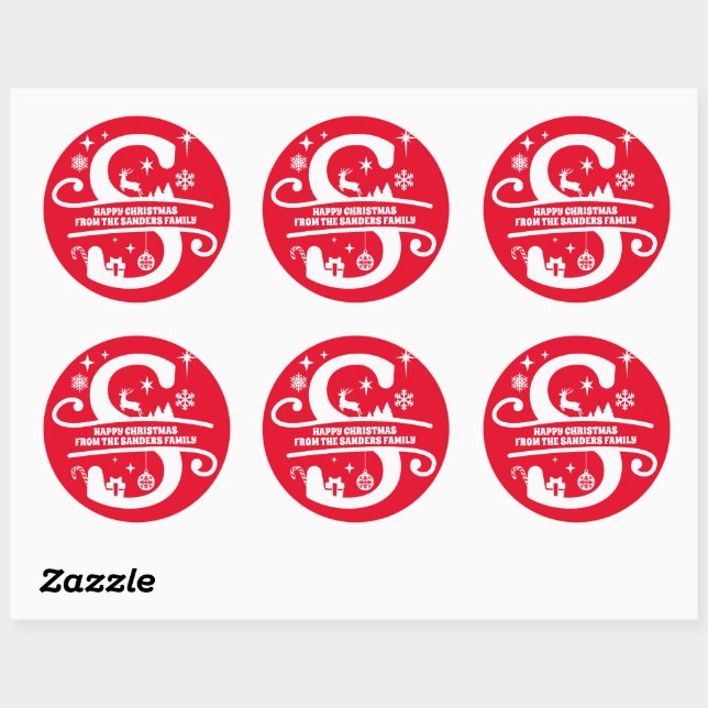 Sticker Rond Lettre S Monogramme Nom de famille initial Salutat (Feuille)