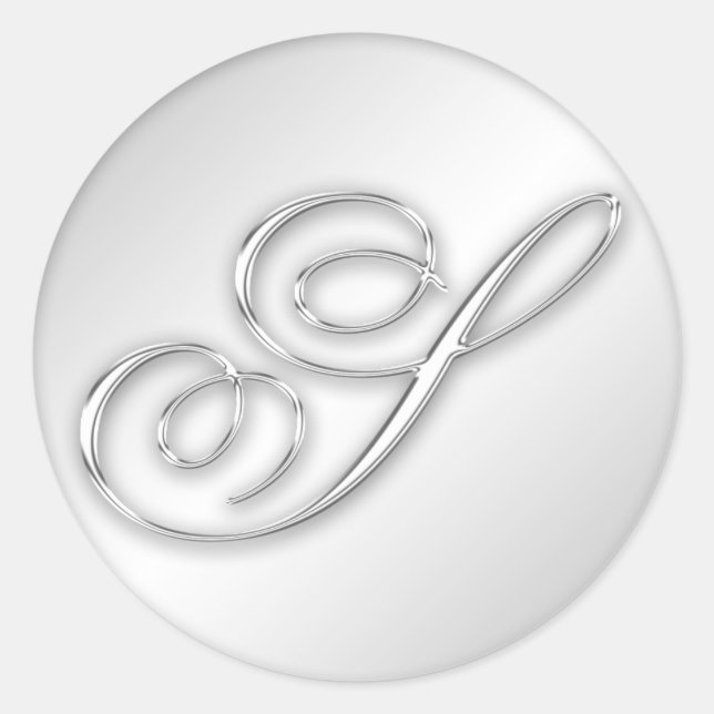 Sticker Rond Lettre S script initial faux argent monogramme fav (Devant)