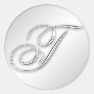 Sticker Rond Lettre T script initial faux argent monogramme fav