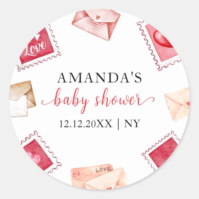 Sticker Rond Lettre Timbre Chérie Saint-Valentin Baby shower (Devant)