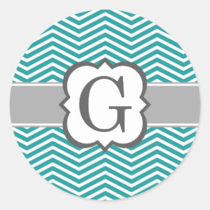Sticker Rond LETTRE Turquoise MONOGRAPHIQUE BLANCHE G Chevron