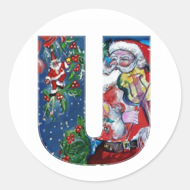 STICKER ROND LETTRE U DE NOËL / PÈRE NOËL AVEC MONOGRAM DE VIOL (Devant)
