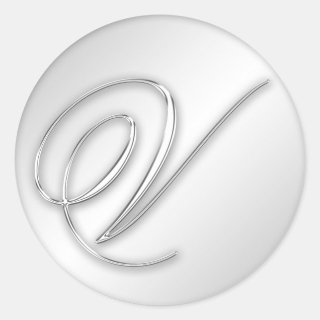 Sticker Rond Lettre V script initial faux argent monogramme fav (Devant)