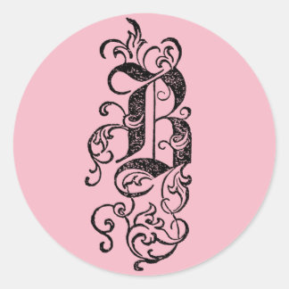 Sticker Rond Lettre vintage noire élégante B de monogramme
