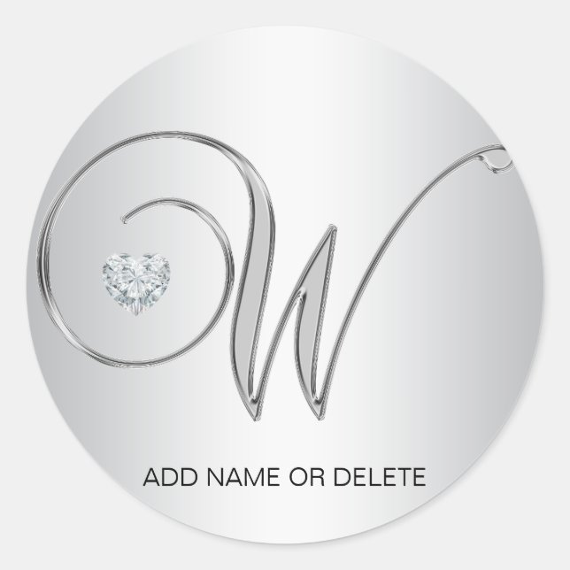 Sticker Rond LETTRE W INITIALE EN ARGENT Élégante Personnalisée (Devant)