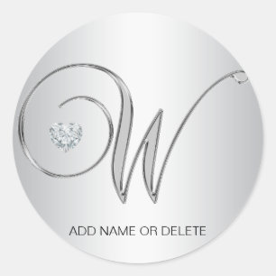 Sticker Rond LETTRE W INITIALE EN ARGENT Élégante Personnalisée