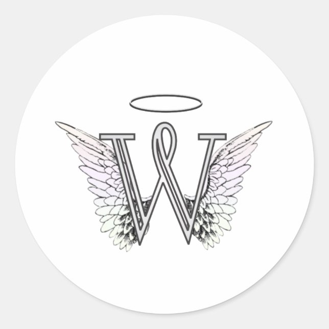 Sticker Rond Lettre W Monogramme initial avec ailes angéliques  (Devant)