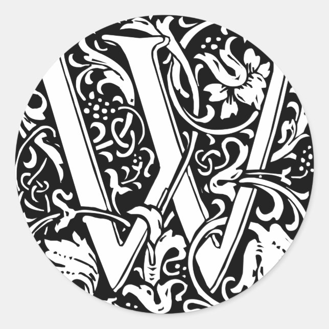 Sticker Rond Lettre W Monogramme Médiéval Art Nouveau (Devant)