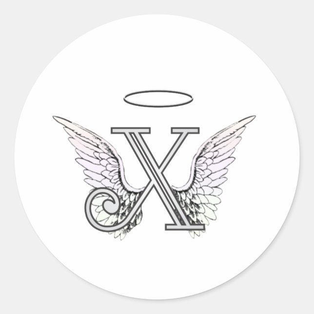 Sticker Rond Lettre X Monogramme initial avec ailes angéliques  (Devant)