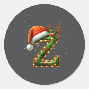 Sticker Rond Lettre Z Noël Carreaux Chapeau de Père Noël Monogr