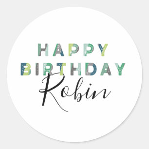 Sticker Rond Lettres bleues vertes personnalisées, joyeux anni