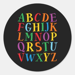 Sticker Rond Lettres de couleur amusantes Alphabet Apprendre Ab