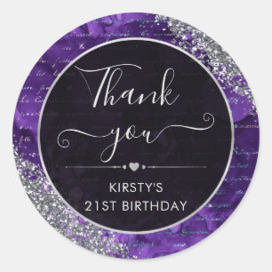 Sticker Rond Lettres de Sirène Anniversaire Paillettes Violette