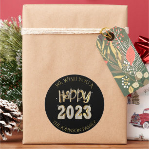 Sticker Rond Lettres Diamants Faux Or Bonne Année 2023 C