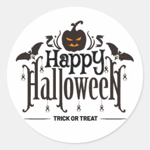 Sticker Rond Lettres noires d'Halloween heureux avec citrouille