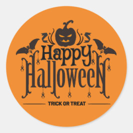 Sticker Rond Lettres noires d'Halloween heureux avec citrouille