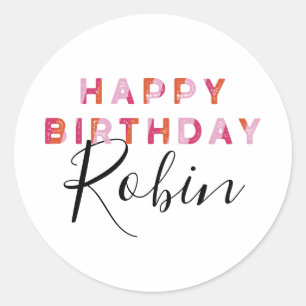 Sticker Rond Lettres orange rose personnalisées Joyeux anniver