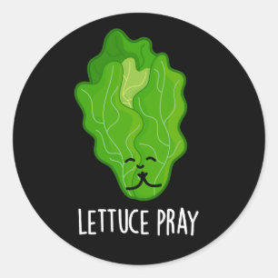 Sticker Rond Lettuce Pray Funky Veggie Pun Dark BG