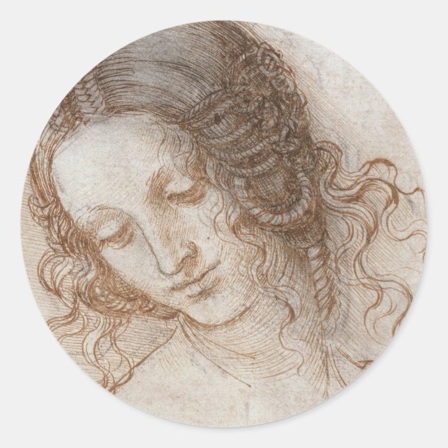 Sticker Rond L'étude de Léonard de Vinci sur le chef de Leda (Devant)