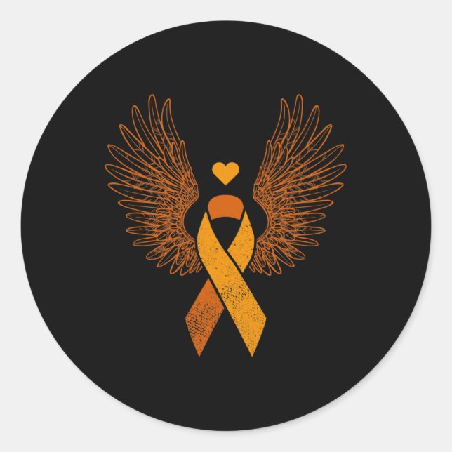 Sticker Rond Léucémie à ruban orange ailé (Devant)