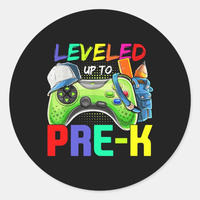 Sticker Rond Leveled Up To PreK Gamer Back To School First Day  (Devant)