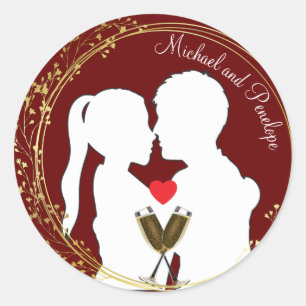 Sticker Rond Levez un toast à l'élégance du couple heureux