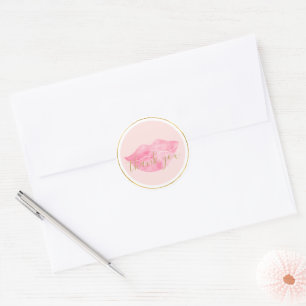 Sticker Rond Lèvres aquarelle rose Merci