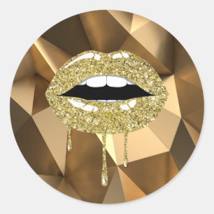 Sticker Rond Lèvres Brillantes Faux Pailletées Luxe Glamour