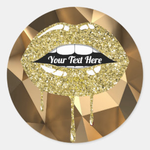 Sticker Rond Lèvres Brillantes Faux Paillettes Luxe Glamour Dor