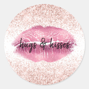 Sticker Rond Lèvres de Parties scintillant rose brillant