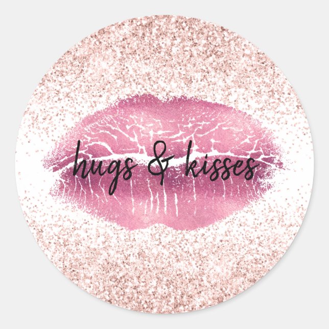 Sticker Rond Lèvres de Parties scintillant rose brillant (Devant)