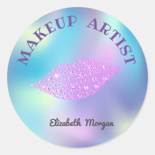 Sticker Rond Lèvres Diamants Modérées, Iridescent Holographique