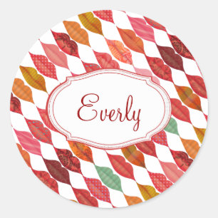 Sticker Rond Lèvres Mme Hipster Vintage Retro Bride