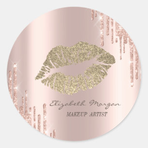 Sticker Rond Lèvres Pailletées Moder, Dégoulinades Rose Doré