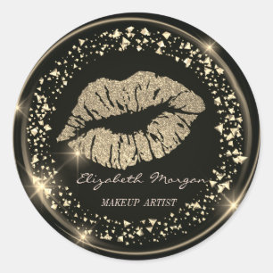 Sticker Rond Lèvres Pailletées Or Moder,Confettis