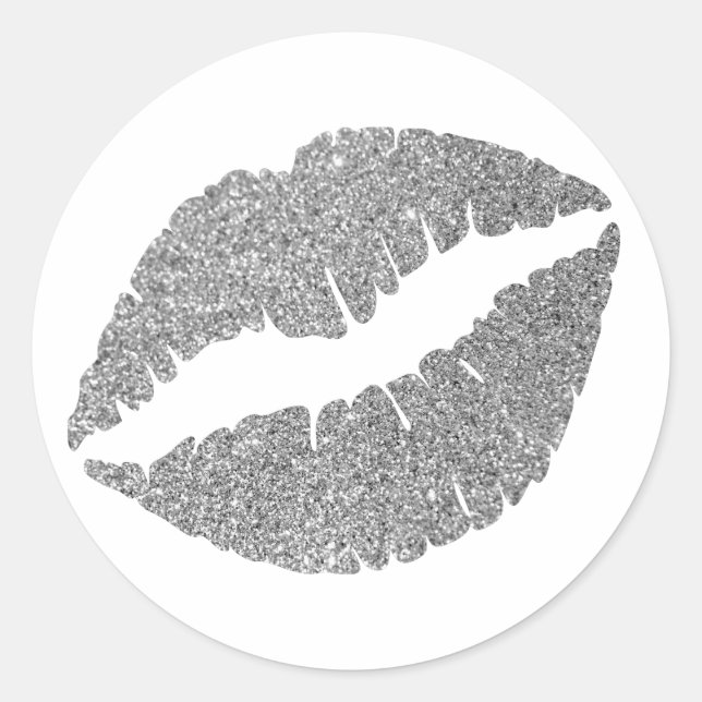 Sticker Rond Lèvres Parties scintillant en argent (Devant)