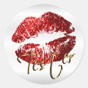 Sticker Rond Lèvres Parties scintillant rouges 3 - Tester