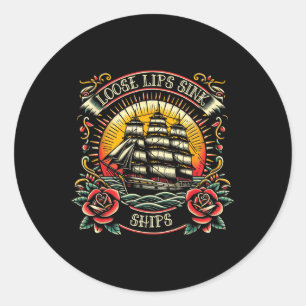 Sticker Rond Lèvres Perdues Évier Navires Tatouage Nautique Tra