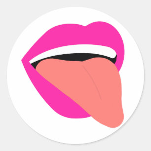 Sticker Rond Lèvres roses avec langue