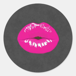 Sticker Rond Lèvres roses chaudes Illustration brillante