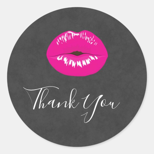 Sticker Rond Lèvres roses chaudes Merci d'illustration brillant (Devant)