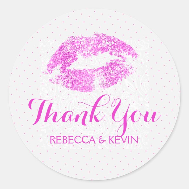 Sticker Rond Lèvres roses Kiss & Poings roses Merci (Devant)