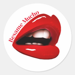 Sticker Rond Lèvres rouges humides Valentine